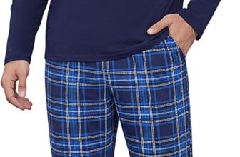 Litherday Mens Pyjamas Set Long Sleeve Cotton Pjs Sets Crew Neck Nightwear