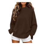 Loncvexy Womens Turtleneck Long Sleeve Pullover Hoodie Brown