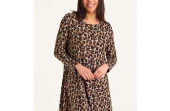 Long Sleeve Animal Print Swing Dress
