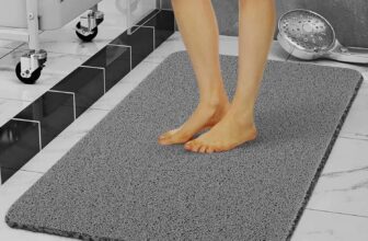 Loofah Shower Mat Non Slip Anti Mould 60×40 cm With Shower Puff PVC Machine Washable Bath Mats for Inside Outside Rectangular (Gray)