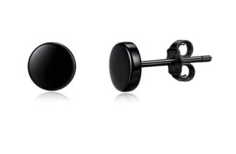 Loutade Black Mens Sterling Silver 6mm Disc Stud Earrings