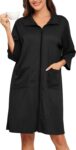 Lovasy Womens Zip Robes Waffle Dressing Gowns for Women UK 3/4 Sleeve Bathrobe Lightweight Knee Length Housecoat with Pockets
