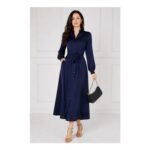 Love Sunshine Navy Velvety Satin Maxi Shirt Dress