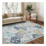 LuxFocus Vintage Living Room Moroccan Low-Pile Rug, 200×290 Cm, Blue/Yellow