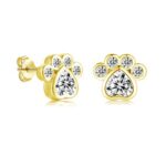 Lynizo 10mm Gold Kitty Paw Stud Earrings with Zirconia
