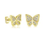Lynizo 8mm Gold Butterfly Stud Earrings with Zirconia