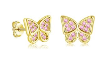 Lynizo 925 Sterling Silver Pink Butterfly Stud Earrings