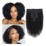 MAHKOTAKU Kinky Curly Clip-in Human Hair Natural Black 24 Inch
