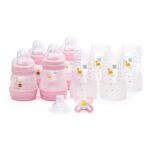 MAM Anti-Colic Bottle and Pacifier Set, 10 Pieces, Pink