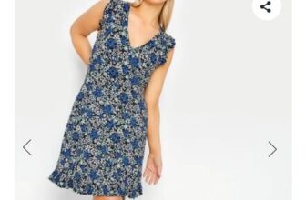 M&Co Blue Floral Print Frill Sleeve Mini Dress (Size 10 Only )