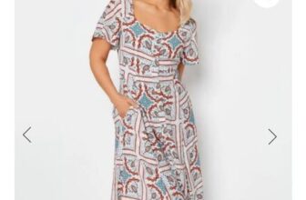 M&Co White Tile Print Button through Midi Dress