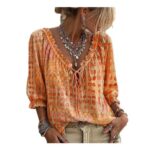 MOKBAY Polka Dot Crochet Blouse, Longline Oversized Cotton, XL Orange