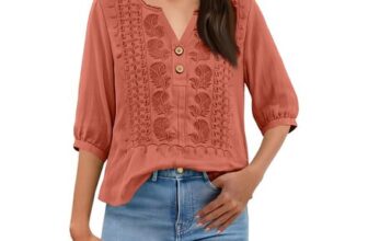 MOKBAY Womens Baggy Longline Cotton Top, Orange, 3XL