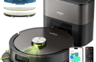MONSGA Robot Vacuum with Mop, 8000Pa Suction, Dual Anti-Tangle, Self Emptying, Lidar
