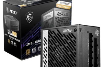 MSI MPG A1000G PCIE5 Power Supply Unit, 1000W, 80 Gold, Fully Modular ATX 3.0, PCIe 5.0 GPU, Jap 105C Caps, 0% RPM Mode – 10 Year Warranty