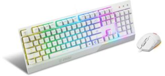 MSI QWERTY VIGOR GK30 COMBO WHITE UK GAMING SPLASHPROOF KEYBOARD AND WIRELESS MOUSE.
