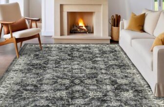 Machine Washable Rugs 120x170cm, Low-Pile Oriental Carpet Bedroom, Vintage Distressed Area Rug Living Room, Non-Slip Traditional Carpets for Dining Room Home Office, Grey