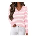 Magritta Womens Striped V-Neck Knit Sweater