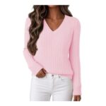 Magritta Womens V-Neck Knit Jumpers Long Sleeve Tunic Tops