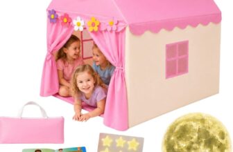 Majestic-kids tent, INCLUDES, Sun, Book, Glow star, moon, Tote Bag, Pink wendy house play tent, playhouse for kids outdoor Birthday present Gifts for Girls Age 3 4 5 6 7 8 Years Old, bed tent