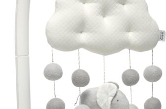 Mamas & Papas Welcome to The World Cloud and Elephant Musical Mobile with Pom Poms, Grey Elephant