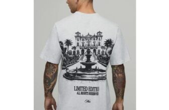 Man Ash Grey Relaxed Large Scale Landscape Print T-Shirt