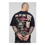 Man Black Oversized Kyoto Floral Graphic T-Shirt
