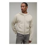 Man Boxy Fit Ribbed Knitted Hoodie
