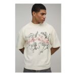 Man Ecru Oversized Boxy Extended Neck Exposed Seam Cherub T-Shirt