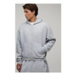 Man Essential Oversized Boxy Zip through Hoodie