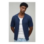 Man Regular Fit Textured Revere Knitted Shirt