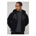 Man Shrunken Fit Dragon Graphic Washed Zip through Hoodie
