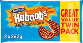 McVities Hobnobs The Oaty One, Milk Chocolate Biscuits Twin Pack, 524 g (2 x 262 g) With Voucher £2.85 S&S