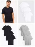 Mens Black/White Crew, Black/Grey V Neck Core Short Sleeve T-Shirt 3 Pack Sizes S-4XL Free C&C