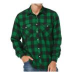 Mens Casual Button-up Flannel Plaid Shirt, Green, 3XL