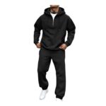 Mens Half-Zip Hooded Tracksuit, Sweatshirt and Sweatpants, Black