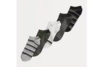 Mens Khaki Striped Trainer Liner Socks – 5 Pack – Size 9-12 – Free CC