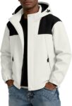 Mens Outdoor Waterproof Jacket with Zipper Pockets Lightweight Breathable Hooded Rain Coat Full Body Front Zip Windproof Softshell Jacket Trendy Casual Outwear for Hiking Cycling Fishing Camping