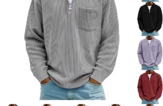 Mens Sweatshirts No Hood Corduroy Pullover Top Quarter Zip Jumper Coat Stand Collar Pullovers Ribbed Cuffs Sweatshirt Tops Oversized Soft Chest Patch Pocket Jumpers For Autumn Daily Casual