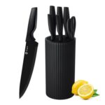 Micocali 6-Piece Stainless Steel Knife Set, Block, Black Marble Coating