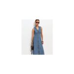 Mid Blue Wash Rouched A-Line Midi Dress