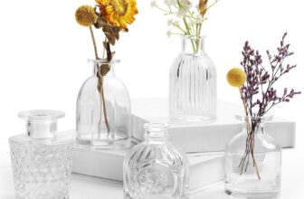 Mini Vases Clear Small Vase Set of 5 Bud in Bulk Small Glass White Crystalline Material Different Shape Modern Cute Tiny EylKoi Different Shape Vintage for Flowers Glass Bud for Home Table Wedding