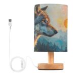 Mnsruu USB LED Bedside Table Lamp Mountain Wolf, Warm White
