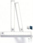 Motion Sensor Cabinet Lights, 3 Pack 12 LED Cupboard Lights, Wireless USB Rechargeable Night Light Auto On/Off LED Closet Light, Magnetic Strip for Wardrobe, Cabinet(White, 3 Pcs)