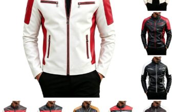 Motorcycle Jacket For Men Leather Slim Fit Stand Collar Zip Up Biker Coat Red White Contrast Racing Jacket With Zipper Pockets Casual Outerwear Daily Streetwear Driving Fashion Top For Spring Fall