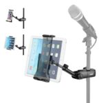 Moukey Adjustable Tablet Holder for Microphone Stands, Mic Stand Clamp Mount Bracket for Smartphones