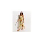 Multicoloured Fruit Print Slit Hem Cotton Maxi Dress