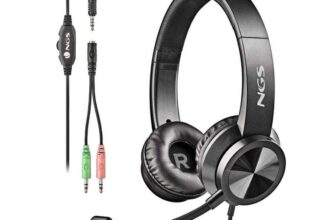 NGS MSX11 Pro Adjustable Stereo Microphone Headset, 3.5 mm Jack Connection and Double Jack Adapter, 20 Hz, Black – Amazon EU