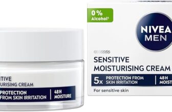 NIVEA MEN Sensitive Intensive Cream-Gel (50ML), Face Care Moisturiser with Chamomile & Vitamin E for All-Day Relief from Skin Irritation & 48H Moisture, Ideal for After Shaving (Pack of 2)