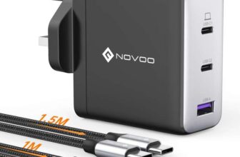 NOVOO USB C Charger, MacBook Pro/Air Charger, 3-Port 120W GaN Fast Charger, PD3.0, PPS 2 x Cables Mbest EU FBA